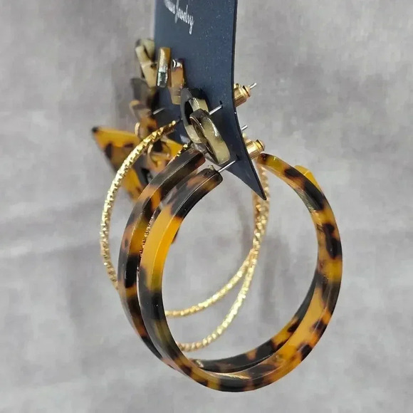 Brown Black Hoop Stud Dangle Earrings Set of Six Bundle Fashion Jewelry Earrings - Picture 3 of 4